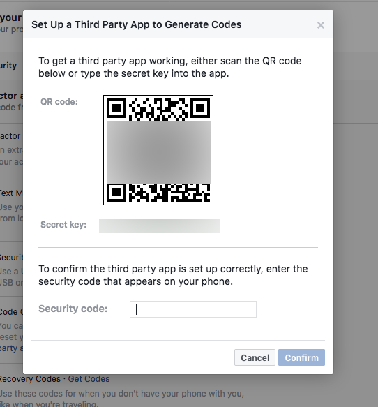 Facebook Zwei-Faktor-Authentifizierung - QR